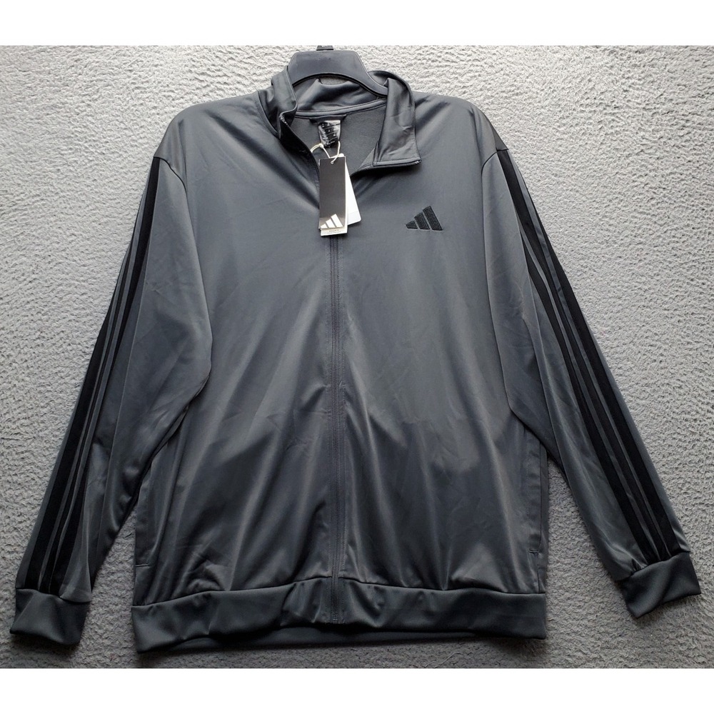 Adidas Dayready Track Jacket Mens 2XL Gray 3-Stripe Activewear Full Zip JN6489